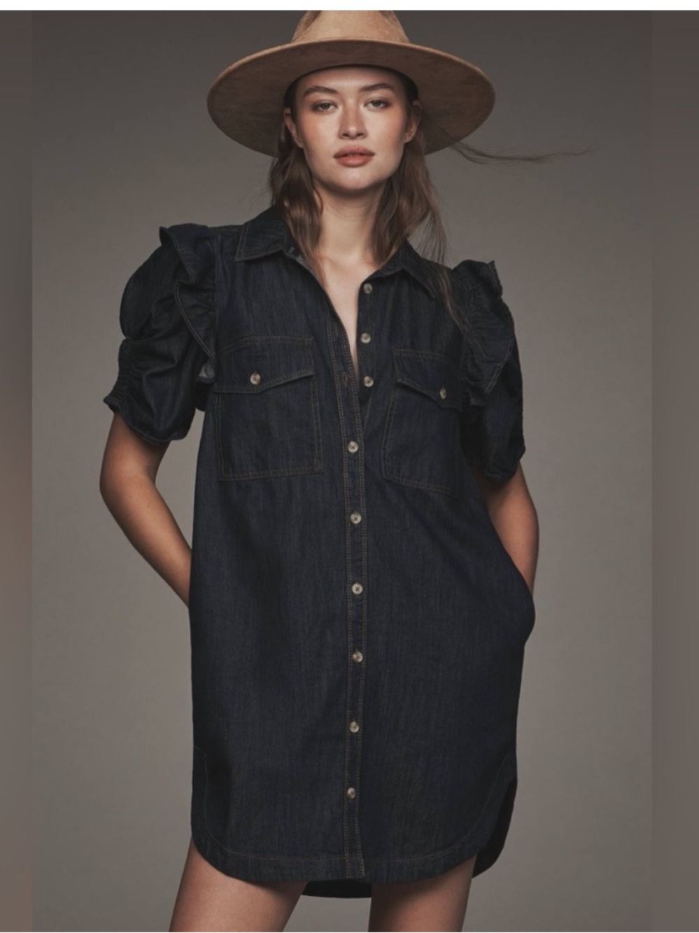 NWT Pilcro The Ozzi Ruffle-Sleeve Shirtdress by Pilero